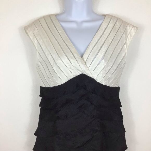 ADRIANNA PAPELL Layered Sleeveless V-Neck V-Back Midi Evening Dress - Picture 3 of 6